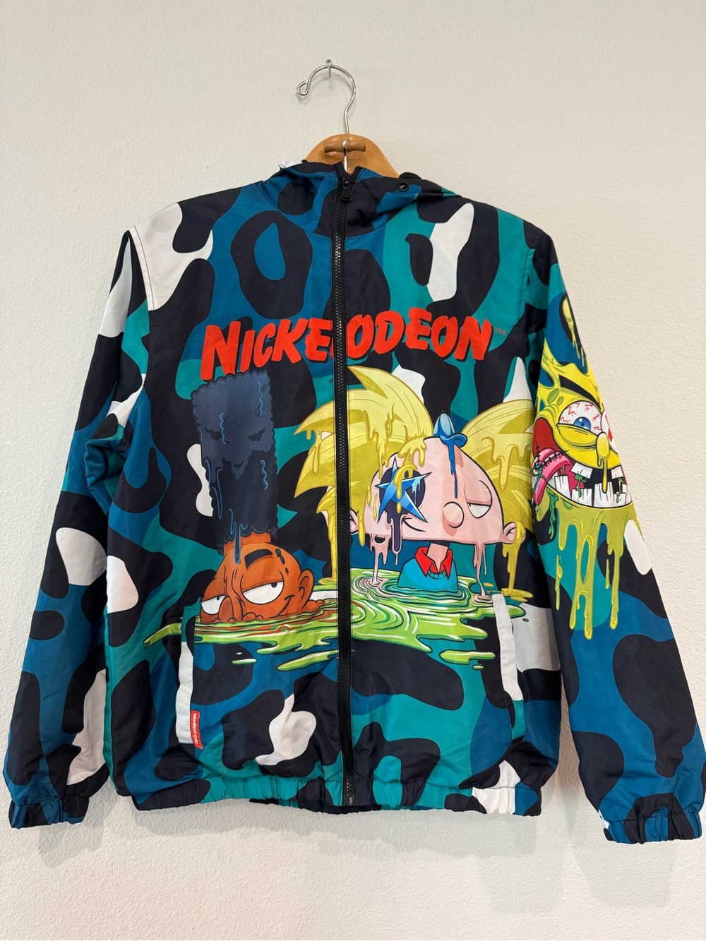Members Only Men's M Hooded Full Zip windbreaker Jacket Nickelodeon Cartoon